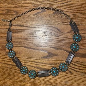 Boho Turquoise & Brown Color Leather Chain Belt